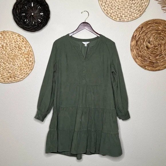 Time and Tru Women's Short Sea Turtle Green Tiered Dress - Picture 1 of 7